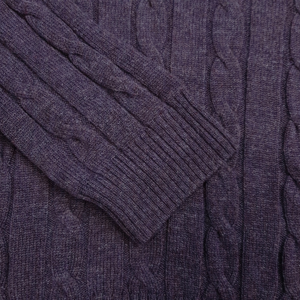GANT Men's Crew Neck Cable Knit Jumper Sweater Size Large 100% Lambswool Purple - Picture 7 of 11